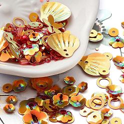 Красный Радужные бусины, звенья и подвески из ПВХ с пайетками/пайетками, разнообразные, цветок/снежинка/овал, красные, 4~20x4~20x0.3~6 мм, отверстие : 0.8~4 мм, около 131 шт / упаковка