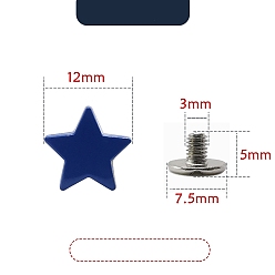Blue Alloy Star Screw Rivets, for Clothes Bag Shoes Leather Craft, Blue, 12mm