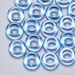 Dodger Blue Transparent Spray Painted Glass Beads, with Glitter Powder, Ring, Dodger Blue, 10x3mm, Hole: 4mm