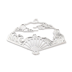 Платина Подвески для подключения долговечных латунных звеньев с покрытием, без кадмия, без никеля и без свинца, полый вентилятор, платина, 19x30x0.3 мм, отверстие : 1.2 мм