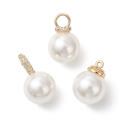 Белый 3шт. 3 стили круглых подвесок из перламутра, с латунными микропаве и прозрачными фианитами в качестве застежек., золотые, белые, 17~20.5x12 мм, отверстие : 1.2~4 мм, 1 шт / стиль