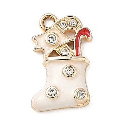 Christmas Socking Подвески из сплава со стразами на рождественскую тематику, Эмаль стиле, золотые, рождественские носки, 21x12.5x3.5 мм, отверстие : 2 мм