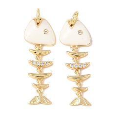 Белый Латунные микро проложить кубического циркония подвески, с эмалью, Очарование рыб, без кадмия и без свинца, стойки покрытие, долговечный, с целью перехода в кольце, реальный 18 k позолоченный, белые, 28x10x3 мм, отверстие : 3 мм