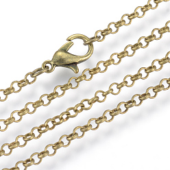 Antique Bronze Iron Rolo Chains Necklace Making, with Lobster Clasps, Soldered, Antique Bronze, 17.7 inch(45cm)