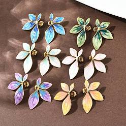 Настоящее золото 18K 304 серьги из нержавеющей стали, с эмалью, ионное покрытие (ip), слева и справа, разноцветные, реальный 18 k позолоченный, 34.5x22.5 мм