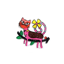 Темно-Розовый Акриловые подвески с принтом кота на ветке, темно-розовыми, 39x40 мм