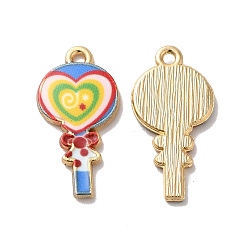 Blue Alloy Enamel Pendants, Golden, Heart Lollipop Charm, Blue, 24x12x2mm, Hole: 1.5mm
