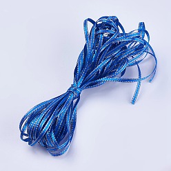Blue Double Face Satin Ribbon, Polyester Satin Ribbons, Golden Wired Edge, Blue, 1/8 inch(4mm), about 10m/bundle