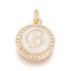 Letter B Латунные микро проложить кубического циркония подвески, с оболочкой, долговечный, без свинца, без кадмии и без никеля, реальный 18 k позолоченный, плоские круглые с буквы, прозрачные, letter.b, 16x13.5x3 мм, отверстие : 3 мм