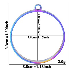Ring Подвески с открытой задней панелью из нержавеющей стали, для diy уф смолы, эпоксидная смола, Прессованные цветочные украшения, Радуга цветов, кольцо, 33x30x3 мм, отверстие : 2.2 мм