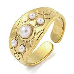 Золотой Ионное покрытие (ip) 304 открытые манжеты из нержавеющей стали для женщин, с абс пластмассовой имитационной жемчужиной, золотые, регулируемый, 4.5~10 мм