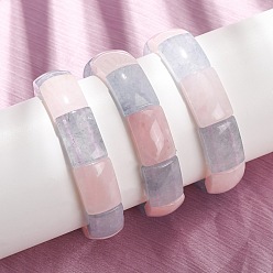 Mixed Stone Rectangle Natural Rose Quaretz & Dyed White Jade Imitation Aquamarine Beaded Stretch Bracelets for Women Men, Inner Diameter: 2.44 inch(6.2cm)