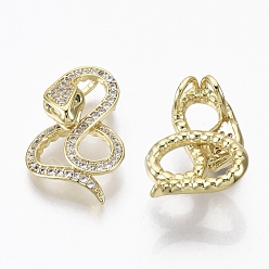 Зеленый Латунные микро проложить кубического циркония подвески, без никеля , змея, реальный 18 k позолоченный, зелёные, 23x15.5x9 мм, отверстие : 2.2 мм