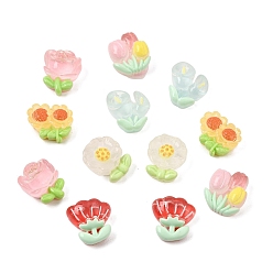 Mixed Color Transparent Resin Cabochons, Flower, Mixed Color, 13.5~15.5x12.5~14.5x6~8mm