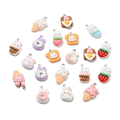 (52) Непрозрачная лаванда Непрозрачные подвески смолы, с платиновыми тоновыми железными петлями, шарм смешанных форм кролика, разноцветные, 23~35x16~21.5x6.5~9 мм, отверстие : 2x2.8 мм