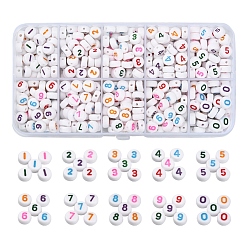 (52) Непрозрачная лаванда 600шт 10 стиль белые непрозрачные акриловые бусины, плоский круглый номер смешанного цвета1~9, разноцветные, 7x3.5 мм, отверстие : 1.2 мм, 60 шт / стиль
