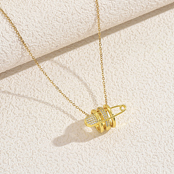 Золотой Элегантные латунные подвески-булавки с микропаве из прозрачных кубических цирконий для ежедневного ношения, золотые, 15.75 дюйм (40 см)