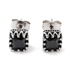 Черный Серьги-гвоздики квадратной формы из хирургической нержавеющей стали с фианитом для женщин и мужчин, античное серебро, чёрные, 316 мм