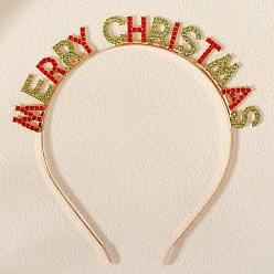 Разноцветный Рождественские тематические сплавы стразы ободки для волос для женщин девочек, слово, красочный, 125 мм