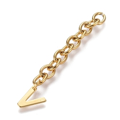 Letter V 304 удлинитель цепи из нержавеющей стали, с кабельной цепочкой и подвесками на буквы, золотые, letter.v, буква v: 11x9x0.7 мм, 67.5 мм, ссылка: 8x6x1.3 mm