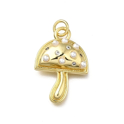 Настоящее золото 18K Латунные микро проложить кубического циркония подвески, с ABS имитации жемчуга, грибные прелести, без кадмия и без свинца, стойки покрытие, долговечный, с целью перехода в кольце, реальный 18 k позолоченный, 23.5x16x5 мм, отверстие : 3.6 мм