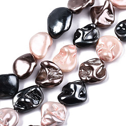 PeachPuff Electroplated Natural Freshwater Shell Beads Strands, Dyed, Nuggets, PeachPuff, 13~22x10~16x8~11mm, Hole: 1mm, about 20~23pcs/strand, 15.16 inch~15.35 inch(38.5~39cm)