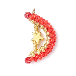 Красный Стеклянные подвески из бисера, звезды и луна, с 304 кольцами из нержавеющей стали и стеклом, граненые, красные, 27x17.5x5 мм, отверстие : 3 мм