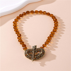 Сиена Ожерелье с подвеской в виде сердца из сплава, стекла и стразов и серьги-гвоздики, цвет охры, 16.14 дюйм (41 см)