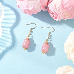 Column Натуральный родохрозит болтаться серьги, с 304 нержавеющей стали серьги крючки, реальный 18 k позолоченный, колонка, 46x10 мм