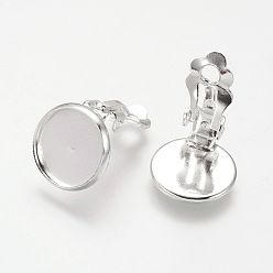 Silver Brass Clip-on Earring Settings, Jewelry Findings, Silver Color Plated, 16x14mm, Tray: 12mm