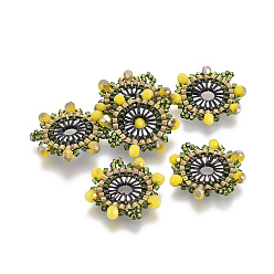 Желто-Зеленый Японский бисер miyuki & toho ручной работы ссылки, Ткацкий станок, руль, желто-зеленый, 21x20x3.5 мм, отверстие : 1.5~2 мм