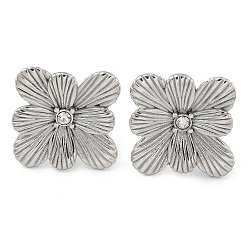 Нержавеющая Сталь Цвет 304 из нержавеющей стали серьги, со стразами для женщин, квадратный, цвет нержавеющей стали, 19x19 мм