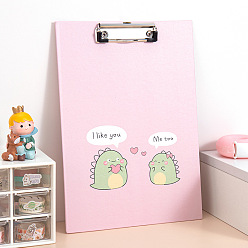 Pink Dinosaur Pattern Plastic A4 Clipboards, with Metal Clips, for Office, Hospital, Rectangle, Pink, 320x220mm