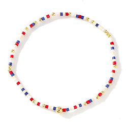 Белый Богемные браслеты из стеклянного бисера и латуни на эластичной основе для женщин., колонка, белые, 6.50 дюйм (16.5 см)