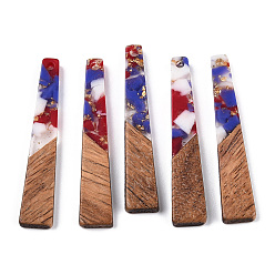 Розовато-лиловый Подвески из прозрачной смолы и ореха, золотой фольгой, трапециевидные подвески, воском, розовато-лиловый, 44.5x8x3 мм, отверстие : 2 мм