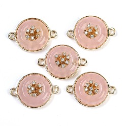 Pink Окрашенный натуральный белый нефрит плоские круглые звенья, латунь с покрытием из прозрачного кубического циркония, золотые, розовые, 14x19.5x5.5 мм, отверстие : 1.5 мм