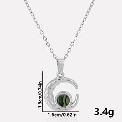 Нержавеющая Сталь Цвет 304 ожерелья с подвеской в виде полумесяца из натуральной ракушки пауа из нержавеющей стали, цвет нержавеющей стали, кулон: 1.9x1.6 см