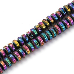 (966) Внутренний цвет Кристалл / Лиловато-лиловый на подкладке Гальванические бусины из натуральной лавы, диск, с покрытием цвета радуги, 6~6.5x3~3.5 мм, отверстие : 1.2 мм, около 124 шт / нитка, 15.75'' (40 см)