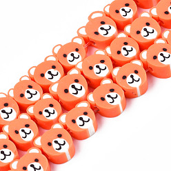 Coral Handmade Polymer Clay Bead Strands, Bear Head, Coral, 7~11x8~13x4~5mm, Hole: 1.6mm, about 39~40pcs/strand, 13.54 inch~19.65 inch(34.4~49.9cm)