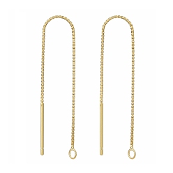 Настоящее золото 18K 925 Результаты серьги стерлингового серебра, ушные резьбы, коробка цепи, реальный 18 k позолоченный, 68~70x0.65 мм, отверстие : 1~2 мм