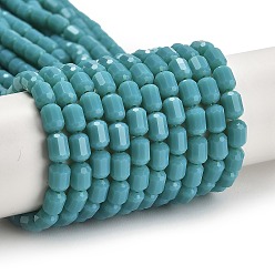 Светло-Голубой Непрозрачное стекло бисер нитей, граненый ствол, Небесно-голубой, 5~6x4 мм, отверстие : 1 мм, около 78~81 шт / нитка, 15.94''~18.82'' (40.5~47.8 см)