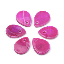 Camellia Spray Paint Freshwater Shell Charms, teardrop, Camellia, 13x9x2mm, Hole: 1~1.5mm
