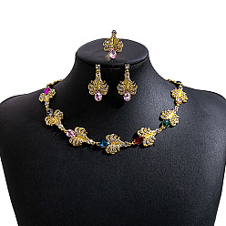 Золотой Комплекты серег и ожерелий из сплава перьев и стразов в стиле бохо, золотые, 345 мм