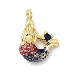 Настоящее золото 18K Латунные микропроволочные кубические циркониевые подвески из эмали, русалка прелести, стойки покрытие, долговечный, без свинца и без кадмия, реальный 18 k позолоченный, 15.5x11.5x4.5 мм, отверстие : 1.8 мм