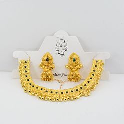 Зеленый Комплекты из ожерелий и серег-подвесок в этническом стиле со стразами из сплава, зелёные, 450 мм