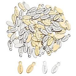 Golden & Stainless Steel Color 304 Stainless Steel Charms, Chain Extender Drop, Oval with Word Steel, Golden & Stainless Steel Color, 10x4x0.9mm, Hole: 1.2mm, 2 colors, 50pcs/color, 100pcs/box