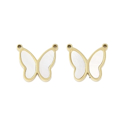 Настоящее золото 18K Натуральные раковины, ионное покрытие (IP) 304 подвески-бабочки из нержавеющей стали, ручная полировка, реальный 18 k позолоченный, 14x15x2 мм, отверстие : 1.2 мм