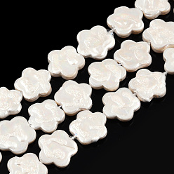 Coquillage D'eau Douce Placage de brins de perles de coquille d'eau douce naturelles, imiter les perles de perles de keshi de perles baroques, fleur, 14~15x14.5~15.5x2.5~3mm, Trou: 0.6mm, Environ 26 pcs/chapelet, 14.57 pouces ~ 15.16 pouces (37~38.5 cm)