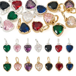 (52) Непрозрачная лаванда 14 шт 14 цвета кулоны из латуни, микропаве, циркония, сердце прелести, разноцветные, 9x7x3.5 мм, 1 шт / цвет