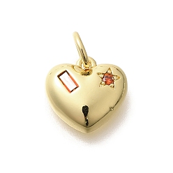Настоящее золото 18K Латунные микро проложить кубического циркония подвески, с целью перехода в кольце, долговечный, без свинца и без кадмия, сердце прелести, реальный 18 k позолоченный, 9.5x10.5x2.5 мм, отверстие : 3.5 мм